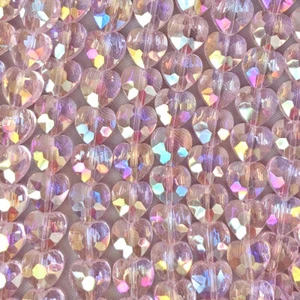 Pink AB Faceted Heart 8mm Electroplated Crystal Glass Q24 Beads per Pkg - Picture 1 of 2