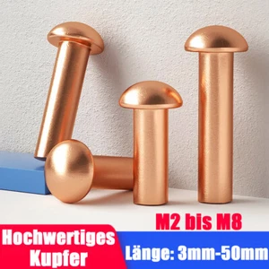Kupfernieten DIN 660 Halbrundkopf Kupfer Nieten Vollniet M2 M2,5 M3 M4 M5 M6 M8 - Picture 1 of 9