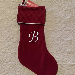Harvey Lewis Buchstabe B Monogramm luxuriöse Weihnachtsstrümpfe dunkelrot Samt NEU - Bild 1 von 3