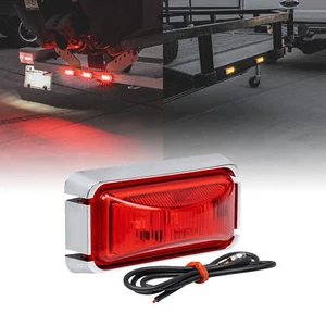 2.5" Red LED Trailer Side Marker Light Chrome Bezel DOT FMVSS 108 SAE P2PC - Foto 1 di 8