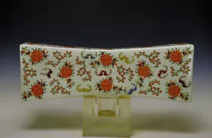 Raro cuscino poggiatesta porcellana fiore pipistrello rosa famiglia Qing cinese XIX secolo - Foto 1 di 12