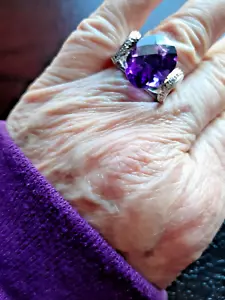 7.35ct Amethyst Ring 14k Solid White Gold with diamonds Certified CLOSEOUT - Picture 1 of 7