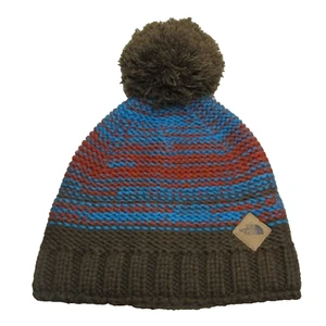 The North Face Women's One Size Brown Pom Pom Knitted Hat VGUC - Picture 1 of 9