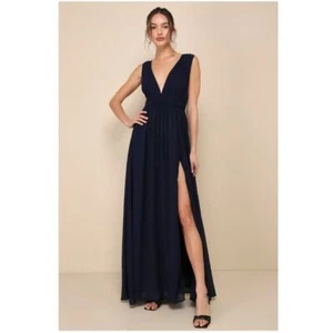 Love by Design Navy Gown Maxi Dress Formal Sz L Graduation Wedding Guest Slit - Picture 1 of 13