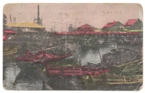 YOKOHAMA JAPAN Postkarte BRIDGE Native Boats, BURLINGTON & ALTAMAHAW NC 1909 - Bild 1 von 2