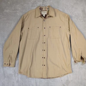 Men's Vintage L.L. Bean Canvas Flannel Lined Shirt Sz L Khaki Chore Barn Coat - Picture 1 of 12