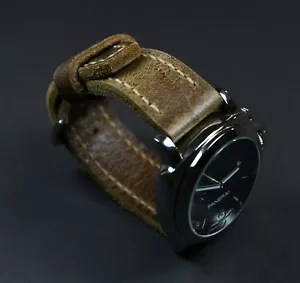 Braunes Leder Uhrenband weich dick distressed für PAM Handarbeit Armband 18 - 26 mm - Bild 1 von 10