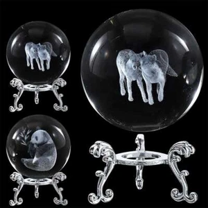 Wolf / Panda Crystal Decor Ball w/Stand 3D Laser Engraved Glass Figurine Decor - Picture 1 of 14