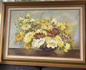 Lou. Roman,Sofa Painting,O/C framed 32” X 44” Approx, Floral ,Large Frame,Signed - Picture 1 of 12