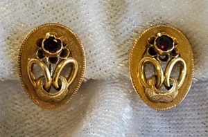 Victorian 18K / 14K Amethyst Earrings Floral Prince of Wales Screw-back 1800s - Picture 1 of 5