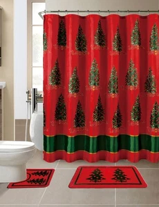 15 Piece Merry Christmas Trees Theme shower curtain Set - Picture 1 of 1