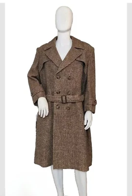 Gabardina de Colección UTEX Lana Tweed Doble Pecho Marrón Cinturón Para Hombre 45 Real Foto 1 de 4