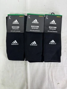 Adidas Soccer Metro Sock Black Large Over The Calf Arch Ankle Compression 3 Pack - Picture 1 of 3