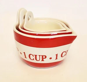 Pier 1 Nesting Measuring Cups Porcelain Red White Kitchen Set of 3 New - Picture 1 of 4