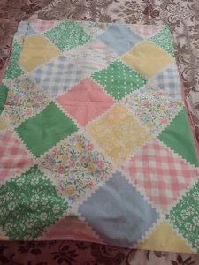 Tablecloth Vintage Colorful Quiltlike Blocks 66 x 100 Rectangular - Picture 1 of 2