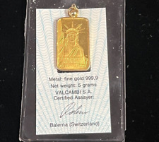 1985 Credit Suisse Zurich Valcambi 5 grams Gold .9999 in Assay Certificate