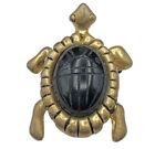 Vintage Signed Ts Black Onyx Scarab Gold Tone Turtle Tortoise Brooch Pin