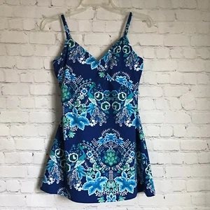 Vestido de natación Garnet Hill firma sobrepelliz envolvente frontal 4 UPF 50 con alambre azul - Imagen 1 de 7