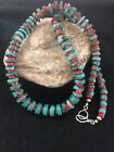 Navajo Mens  Sterling Silver Heishi Turquoise Coral Necklace 8506