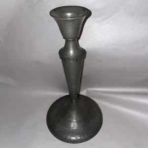 Antique Arts & Crafts Hand - Hammered Pewter Candlestick Holder With Wide Base - Picture 1 of 12