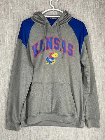 Kansas Jayhawks Men's Hoodie Large Gray Blue College NCAA Sweatshirt E5 Cover
