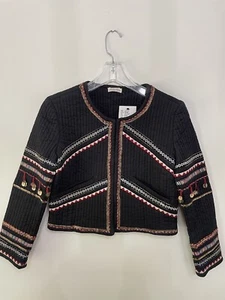 NWT LoveShackFancy Naya Jacket Quilted Embroidered Beaded Black Women's Size 0 - Picture 1 of 11