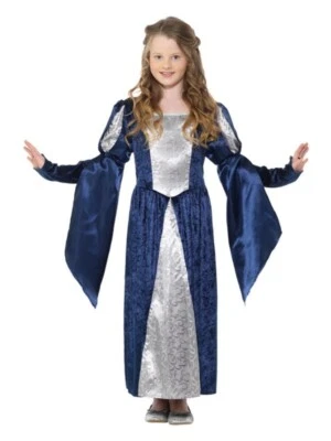 Girls Medieval Maid Costume Small Fancy Dress Outfit Book Day Royal History Blue - Image 1 of 4
