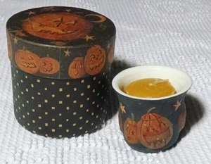 Porcelain Votive Holder - Halloween Jack-O-Lantern - Lang Candles Primitives - Picture 1 of 5