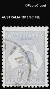 AUSTRALIA 1915 SC 48b KANGAROO & MAP CHALKY BLUE 6p TYPE III UNG WM 10 P 12 - Picture 1 of 2