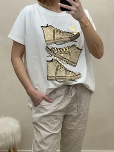 T-Shirt Basic Weiß Sneaker Gold Glitzerherz Onesize bis Gr. 42/44 (SR)H - Bild 1 von 4
