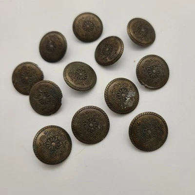12 Brass Metal Shank Buttons from Vintage Woolrich Wool Cardigan Sweaters USA - Image 1 of 4