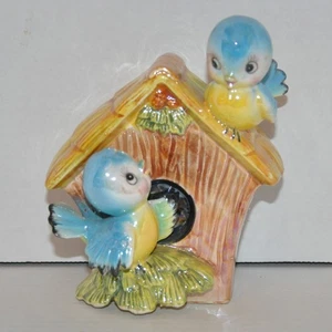 Banco de monedas Norcrest Blue Birds de colección Japón años 50 original lámina pegatina casa de pájaros - Imagen 1 de 18