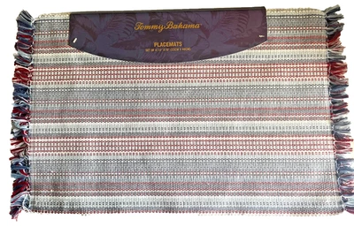 Tommy Bahama 4th of July Fringed Striped Placemats Reversible Washable Set of 4 - Image 1 of 4