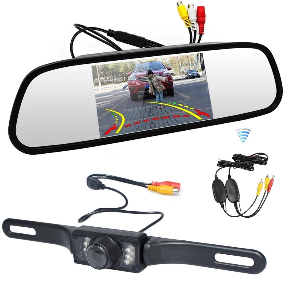 Wireless Backup Camera 4.3" Car LCD Mirror Monitor Rear View Reverse System - Image 1 of 4