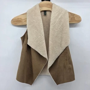 Lauren Ralph Lauren Draped BVest Womens Smallrown Suede Sherpa Lined Preppy - Picture 1 of 6