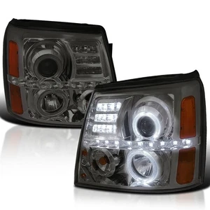 2002-2006 Escalade Smoke Halo Led Projector Headlights - Picture 1 of 9
