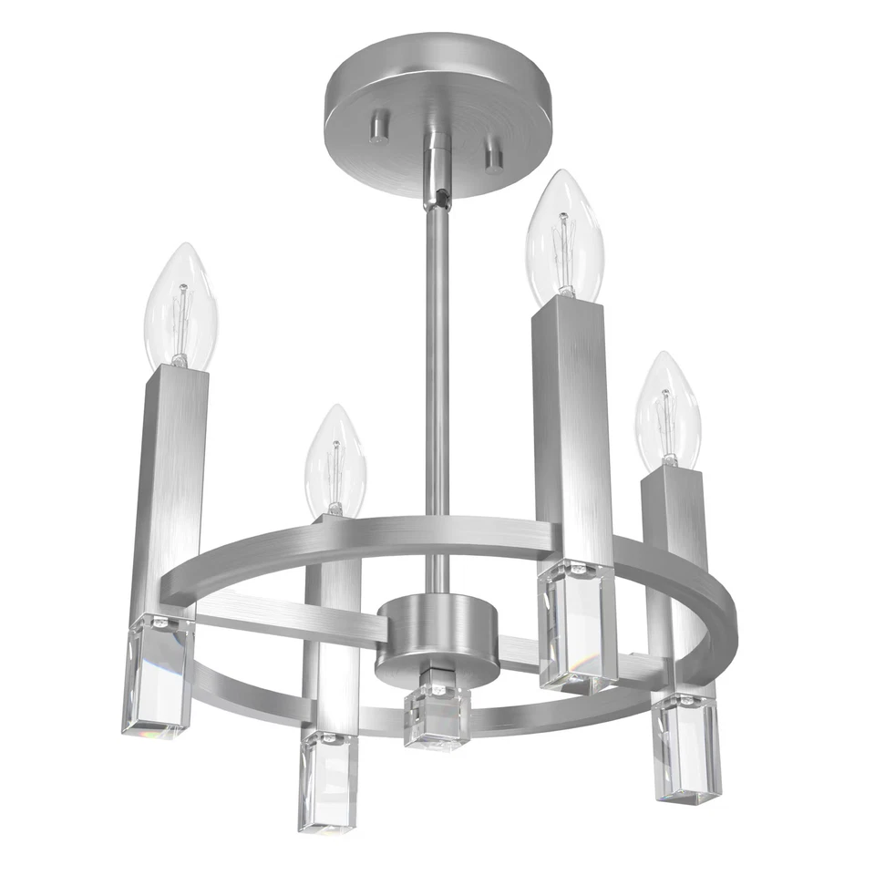 Brushed Nickel Four Light Semi Flush Mount from the Sunjai Collection - Image 1 of 1