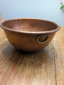 Antique French Heavy Solid Copper 10" Mixing Bowl Rolled Edge Made in France - Picture 1 of 8