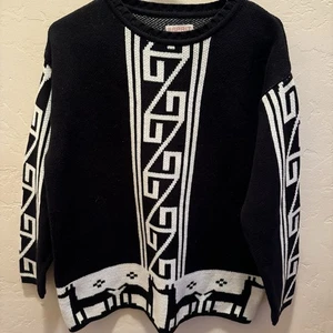 Vtg Esprit Pullover Sweater Womens Black Knit Geometric/Aztec/Lama Design Size S - Picture 1 of 9