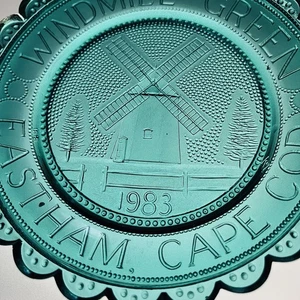 Cape Cod Eastham Windmill Green Pairpoint Glass Cup Plate Police Relief Assoc - Picture 1 of 9