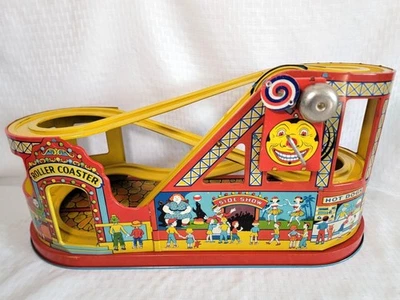 Montaña rusa mecánica de colección J. Chein cuerda hojalata juguete litográfico, feria de carnaval - en muy buena condición Foto 1 de 4