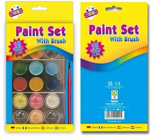 18 Watercolour Paint Block Set & Brush Palette In Case Artist Art Craft School - Picture 1 of 6