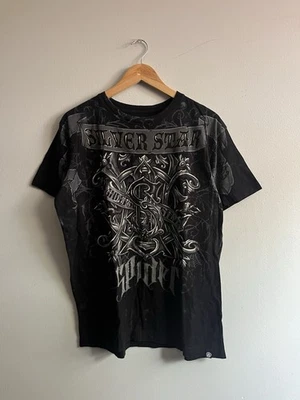 Camiseta Masculina Vintage Y2K Prata Estrela Estampa Total AOP Grunge Preta Grande - Imagem 1 de 4