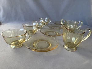 Teeservice 4 Stück - Fostoria Fairfax Topas. Tassen mit Fuß, Untertassen, Milchkännchen, Zuckerdose - Bild 1 von 18