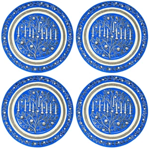 4pc Hanukkah Dessert Plate Set Porcelain Side Plate Chanukkah Menorah Plate - Picture 1 of 8