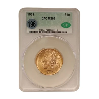 1932 $10 INDIAN HEAD GOLD COIN CAC MS61 #6338 - Image 1 of 2