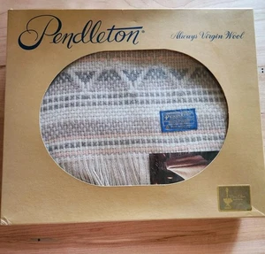 Vintage PENDLETON Occasional Throw Blanket Woven Fringe 68”x52” NOS Virgin Wool - Picture 1 of 6