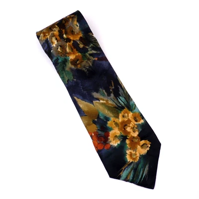 Gravata Halston III Vintage 100% Seda Floral Usada - Imagem 1 de 4