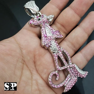 PINK PANTHER HIP HOP ICED WHITE GOLD PLATED CUBIC ZIRCONIA LARGE BLING PENDANT - Picture 1 of 5