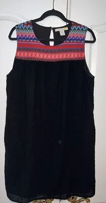 C & C California Black Sleeveless Shift Dress Embroider Aztec Pockets XL Casual - Image 1 of 4